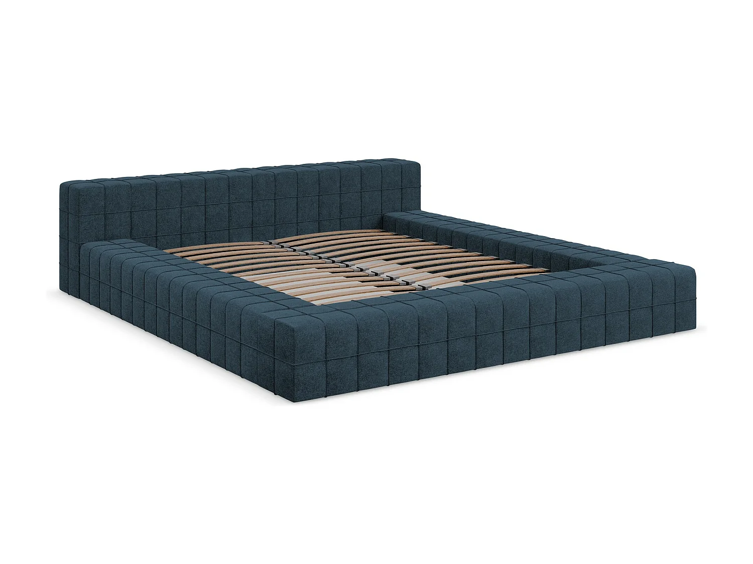 Lit capitonné en tissu bouclette 160 x 200 - bleu royal - AKELA