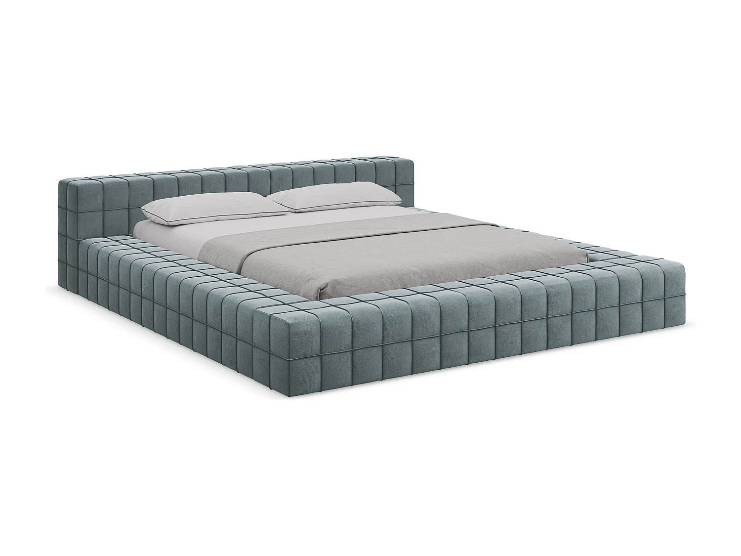 Bett - 200 x 260 - Samt - Hellblau - AKELA