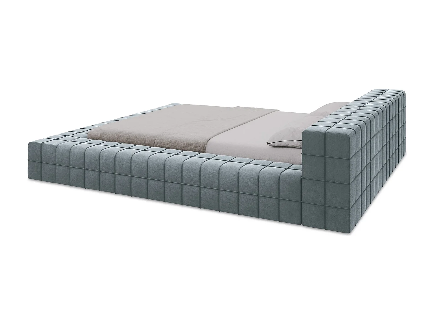 Bett - 200 x 260 - Samt - Hellblau - AKELA