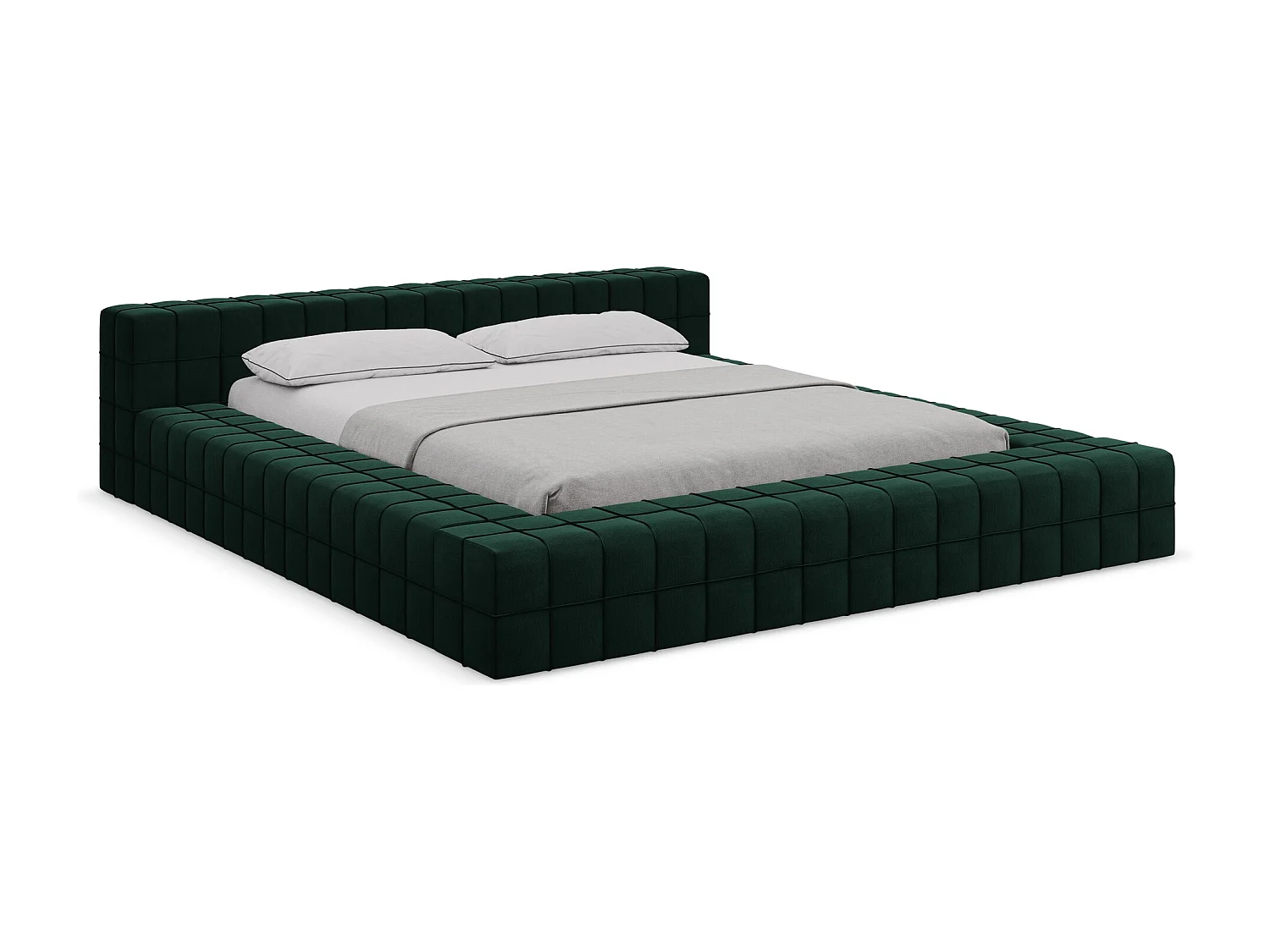 Tweepersoonsbed 220 x 260 - velours - flessengroen - AKELA
