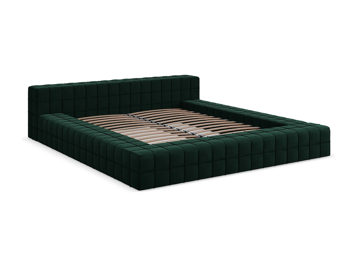 Tweepersoonsbed 220 x 260 - velours - flessengroen - AKELA