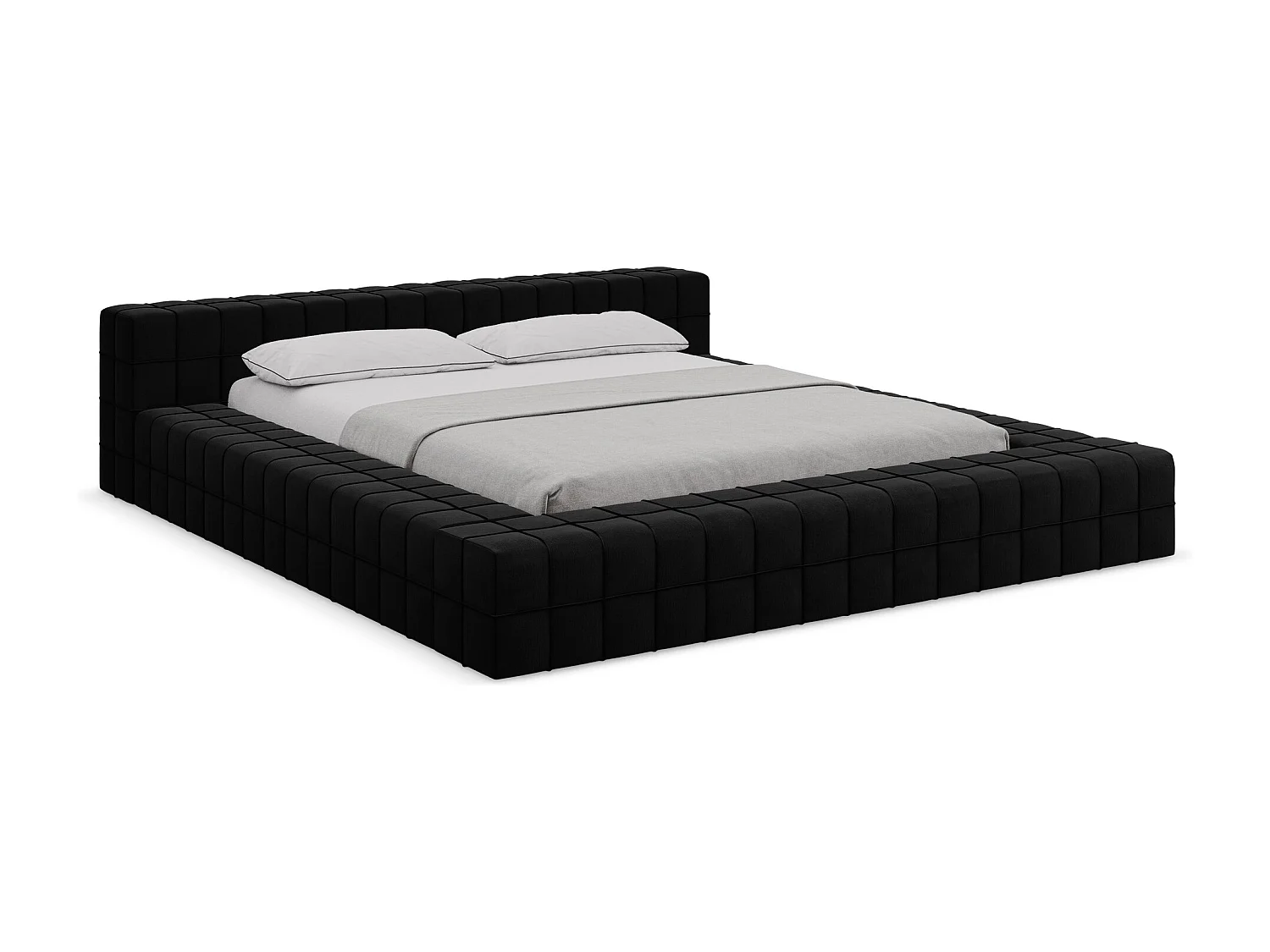 Tweepersoonsbed 220 x 260 - velours - zwart - AKELA