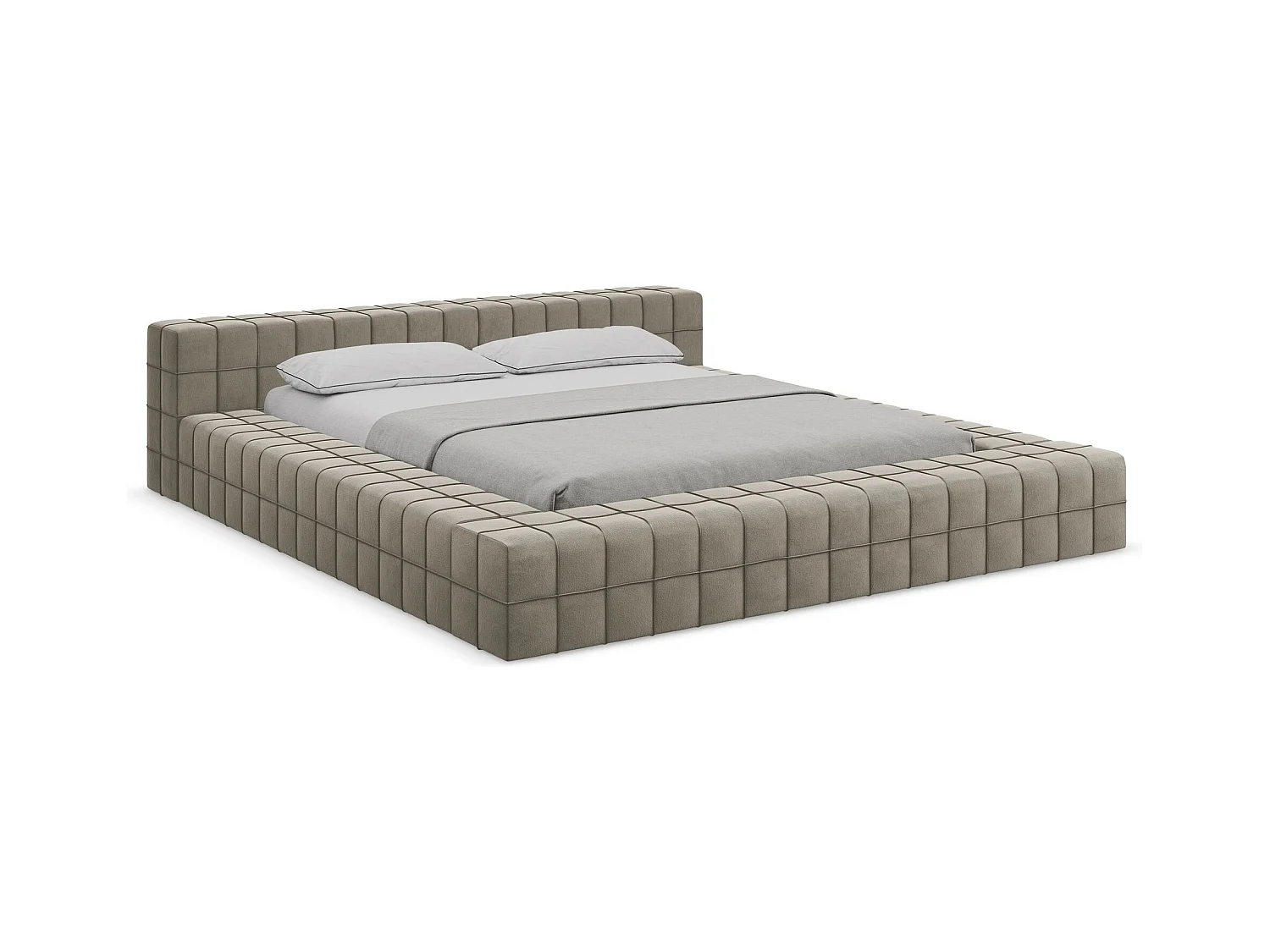 Tweepersoonsbed 200 x 260 - velours - taupe - AKELA