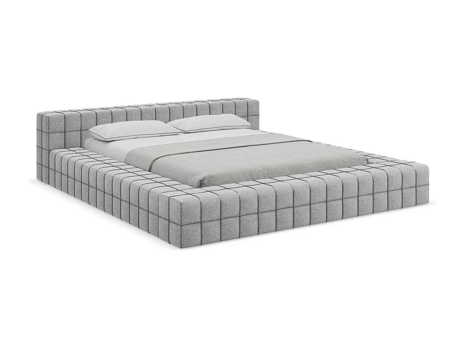 Tweepersoonsbed 220 x 260 - chenille stof - lichtgrijs - AKELA