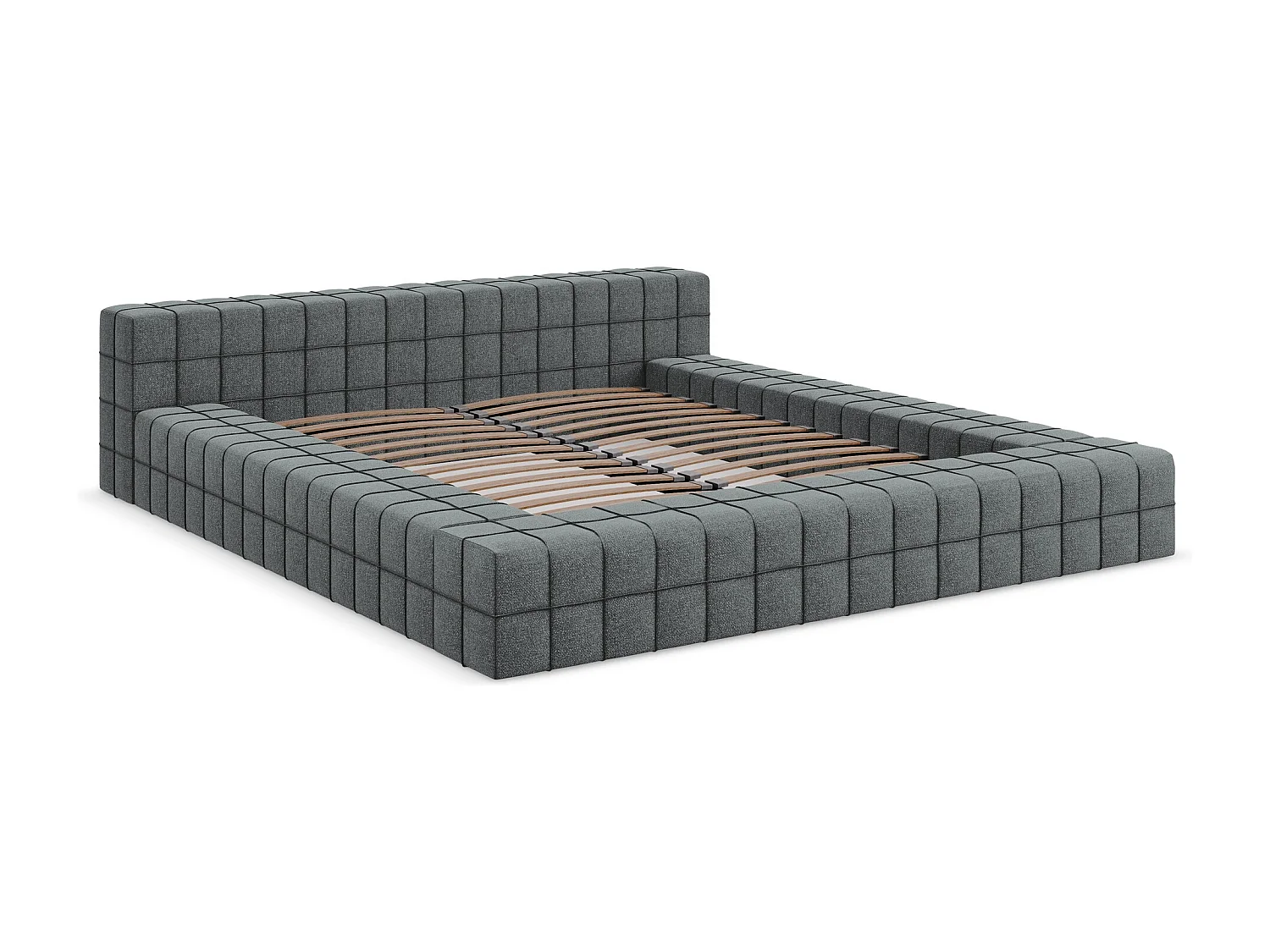 Cama estofada 140x200 cm em tecido chenille - grafite - AKELA