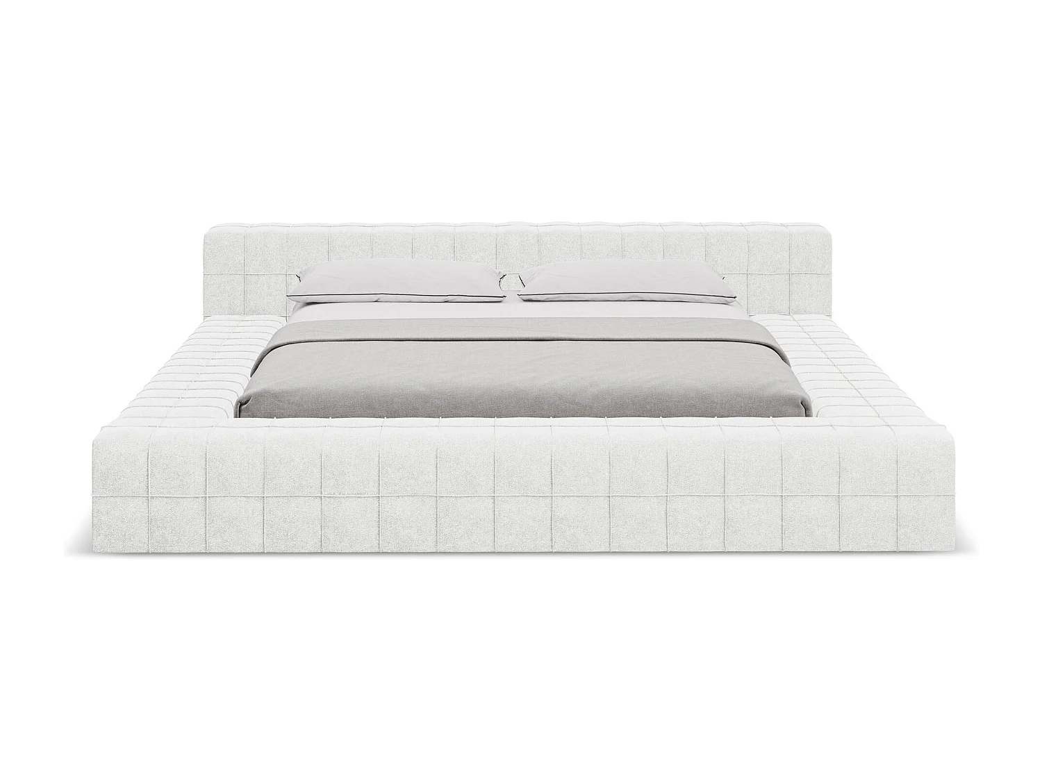 Lit capitonné en tissu bouclette 140 x 200 - blanc - AKELA