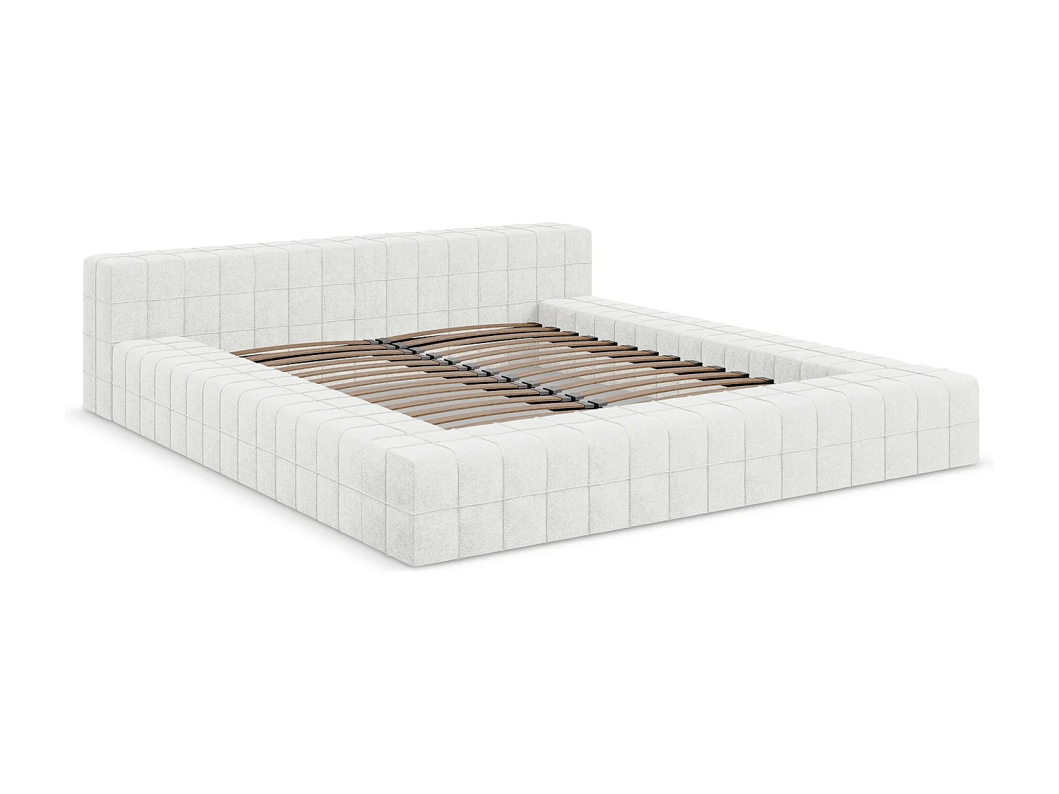 Lit capitonné en tissu bouclette 140 x 200 - blanc - AKELA