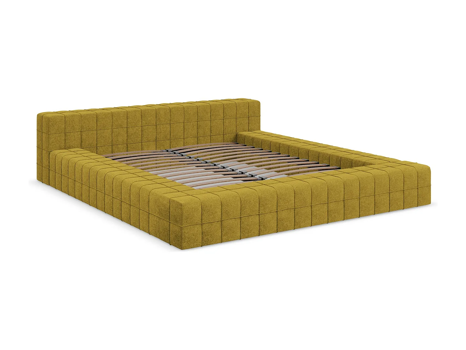 Lit capitonné en tissu bouclette 160 x 200 - moutarde - AKELA