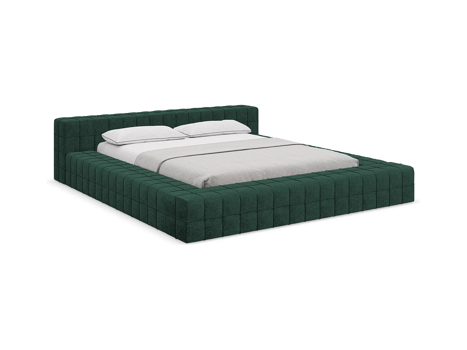 Tweepersoonsbed 220 x 260 - bouclé - flessengroen - AKELA