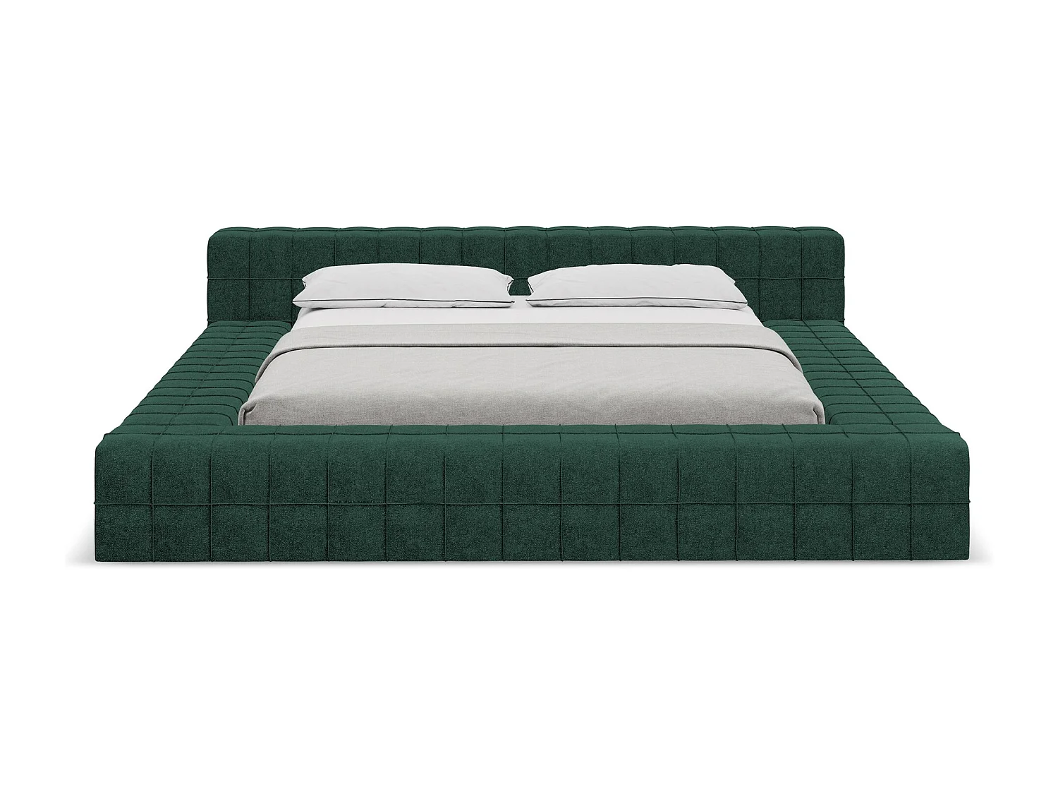 Lit capitonné en tissu bouclette 160 x 200 - bouteille verte - AKELA