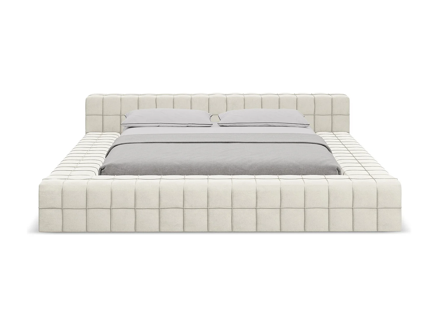 Lit capitonné en velours 160 x 200 - beige clair - AKELA