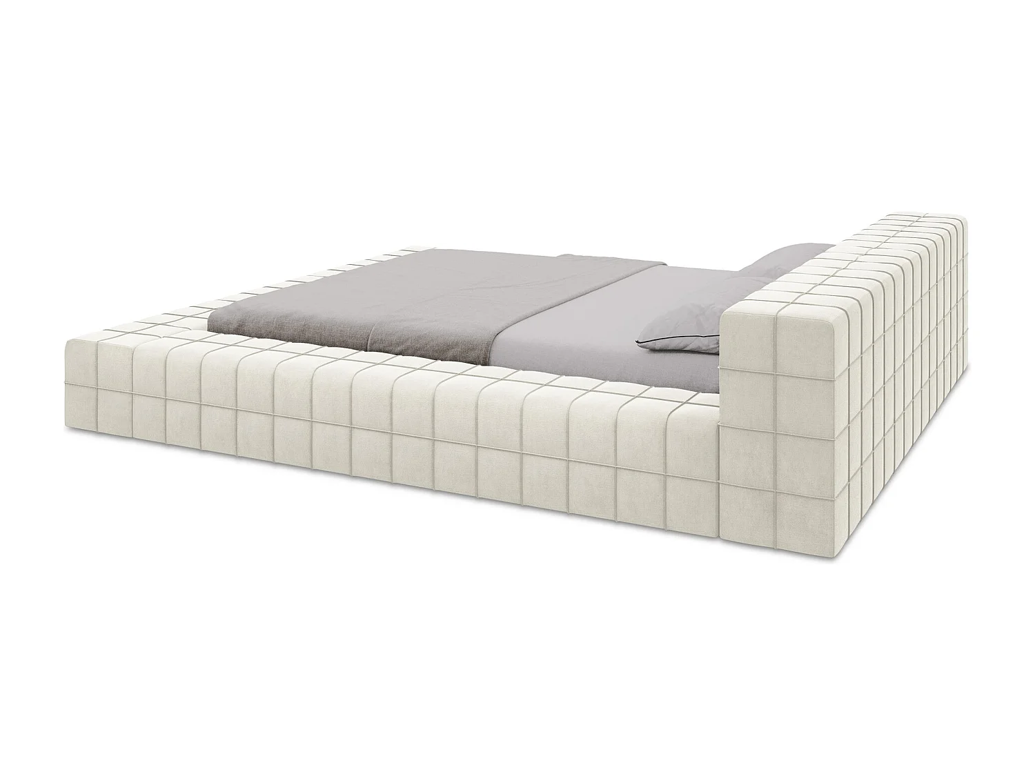 Lit capitonné en velours 160 x 200 - beige clair - AKELA