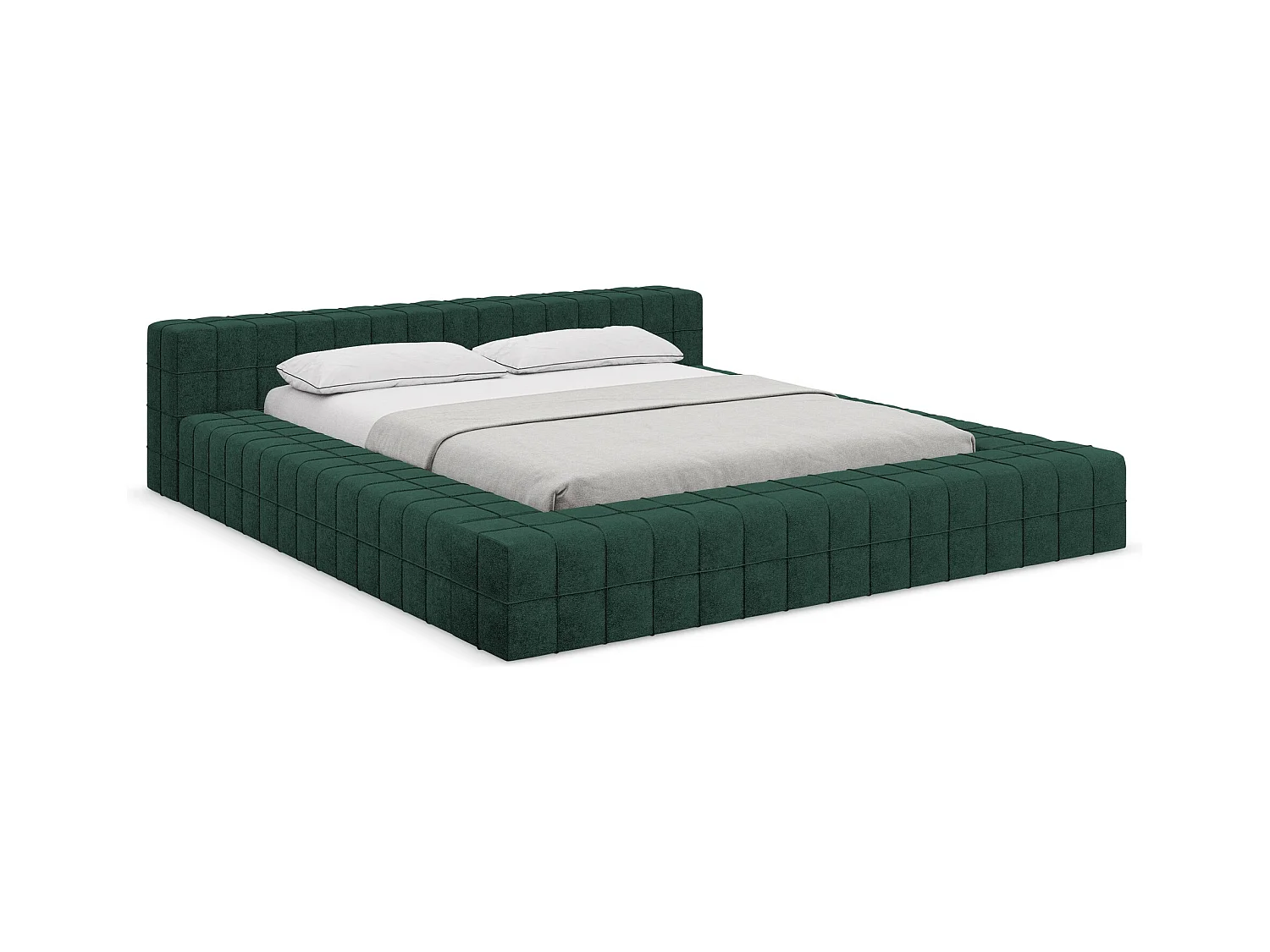 Tweepersoonsbed 200 x 260 - bouclé - flessengroen - AKELA