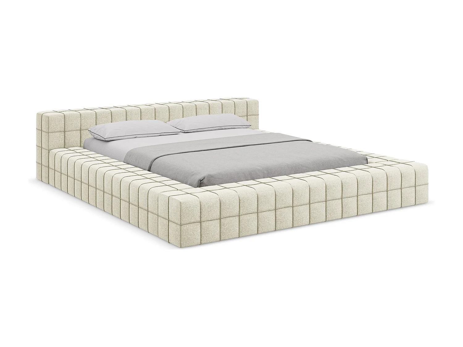 Cama estofada 140x200 cm em tecido chenille - bege - AKELA