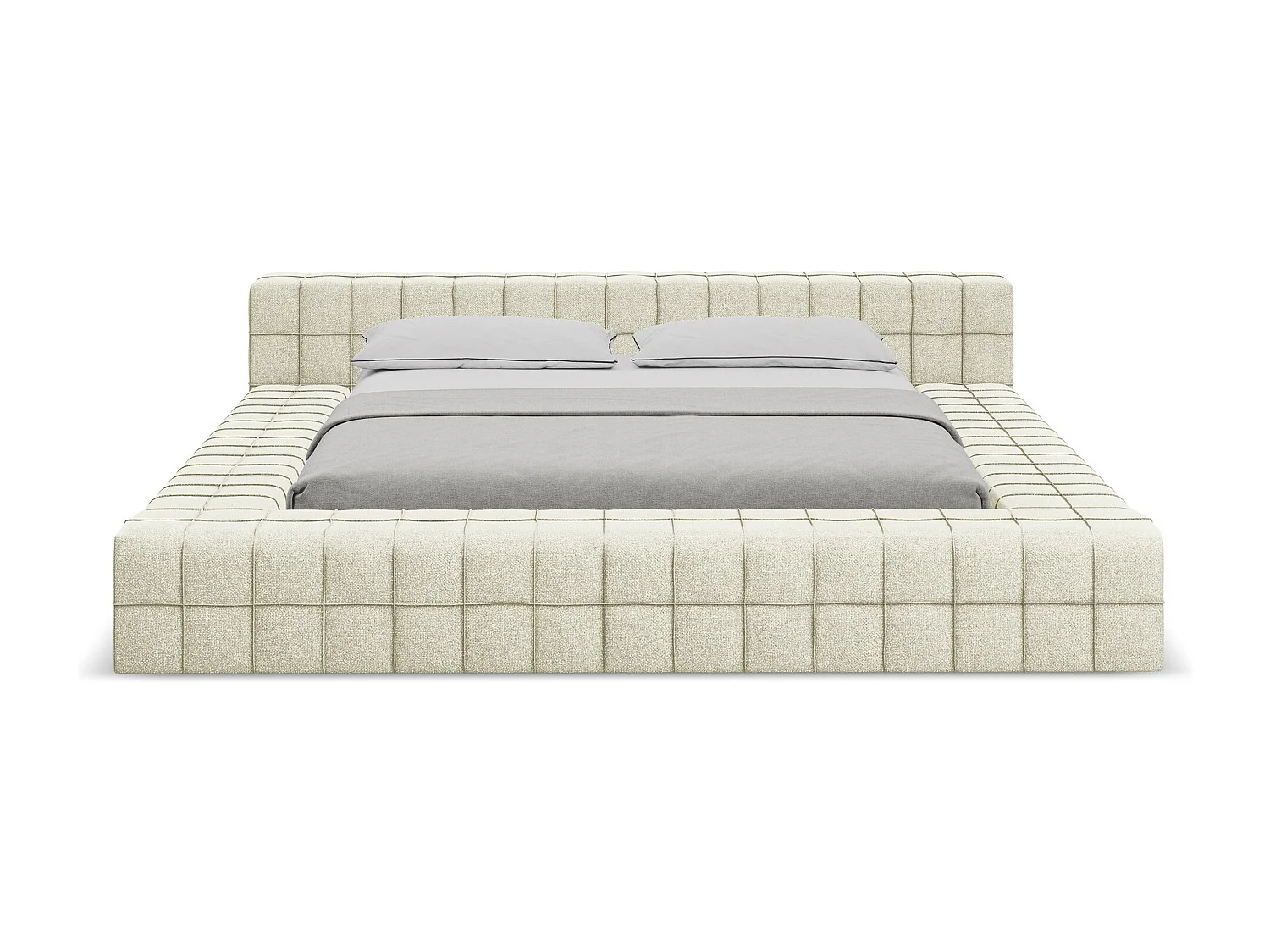 Cama estofada 140x200 cm em tecido chenille - bege - AKELA
