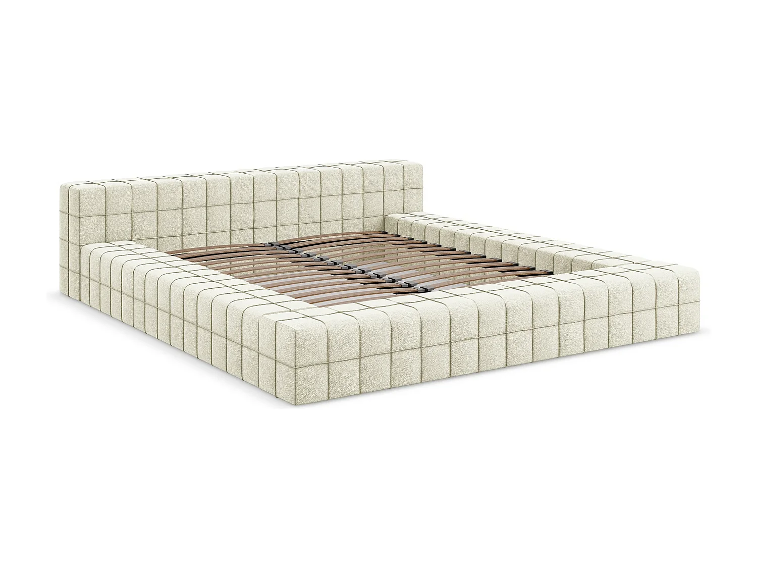 Cama estofada 140x200 cm em tecido chenille - bege - AKELA