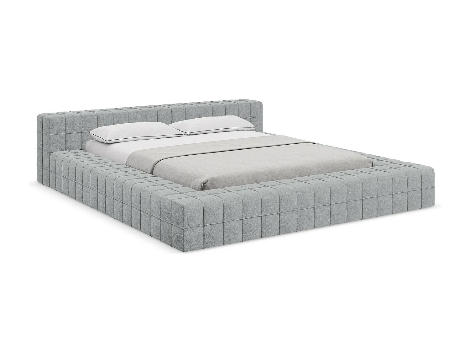 Lit capitonné en tissu bouclette 160 x 200 - argent - AKELA