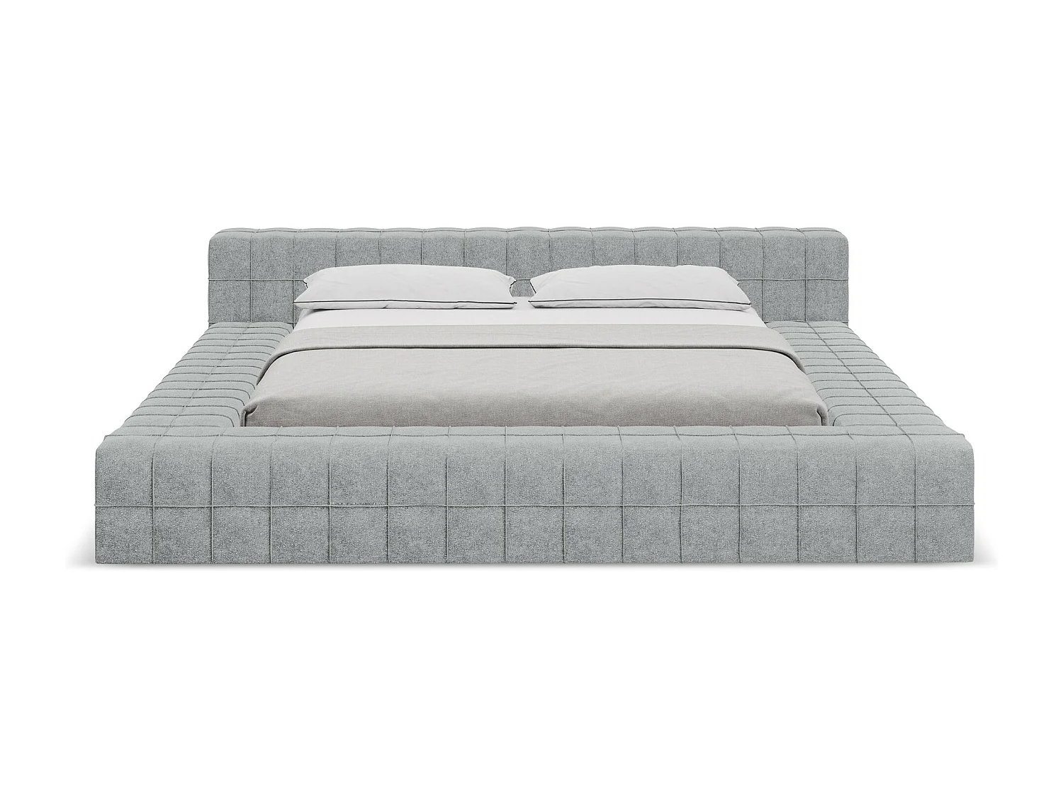 Lit capitonné en tissu bouclette 160 x 200 - argent - AKELA