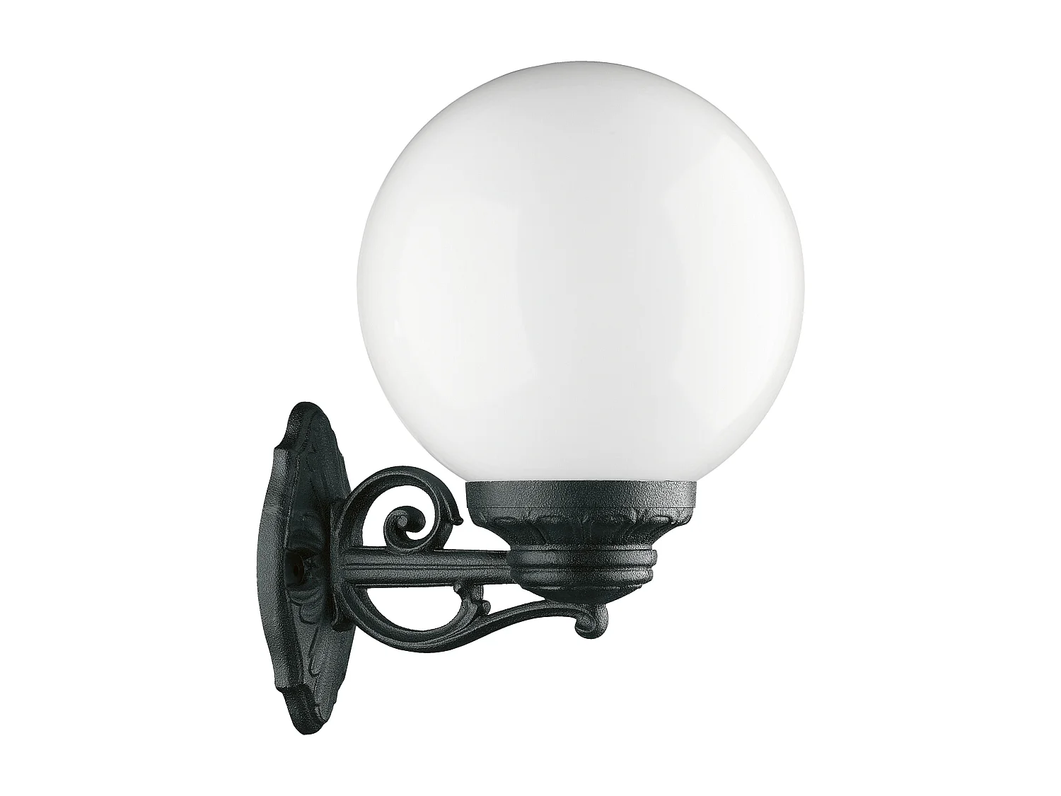 INDURA GLOBO wandlamp klassieke stijl - H 30 cm x breedte 30 cm x bol ø25 cm - E27 70W - opaal bol - hars - IP55 - zwart