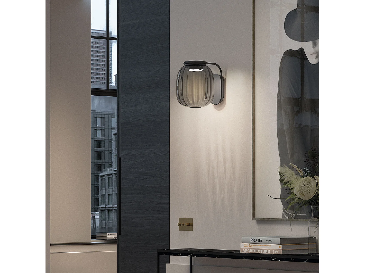 Applique murale classique Krista-led ac 10w-830lm et 2700K-d. verre ø18,3cm-acier et vert