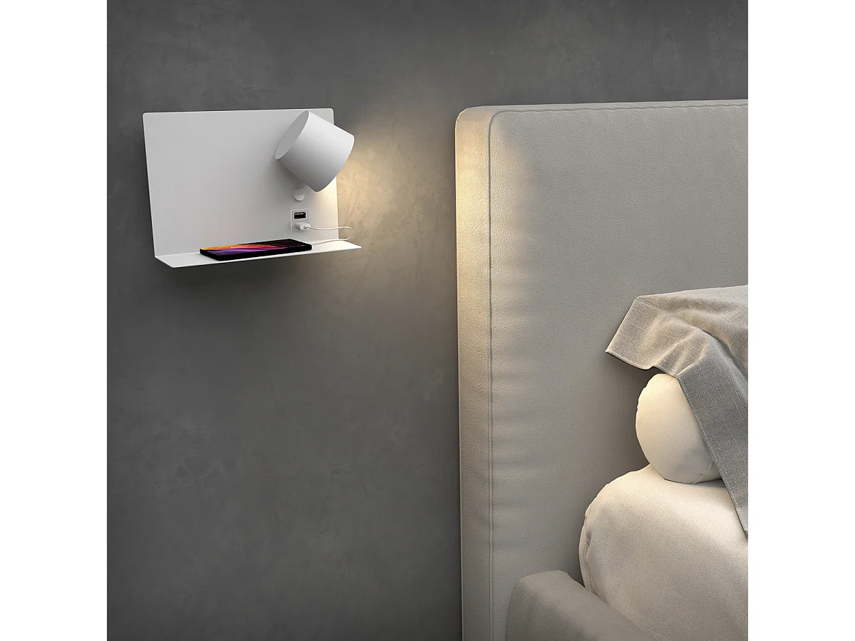 Applique Serene -droite- led 6w-732lm,3k-ip20-350º-on&off,usb -acier,blanc