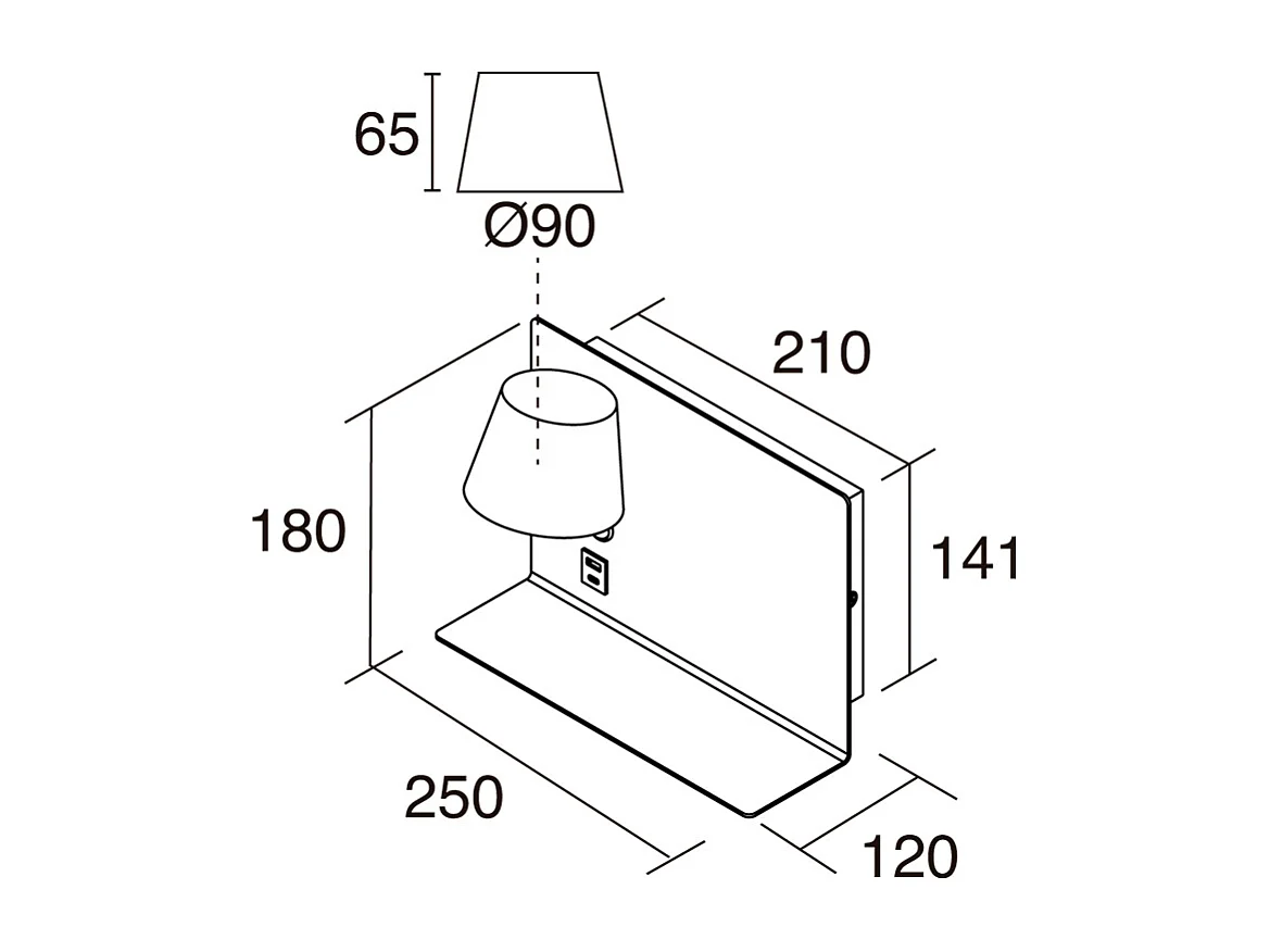 Applique Serene -droite- led 6w-732lm,3k-ip20-350º-on&off,usb -acier,blanc