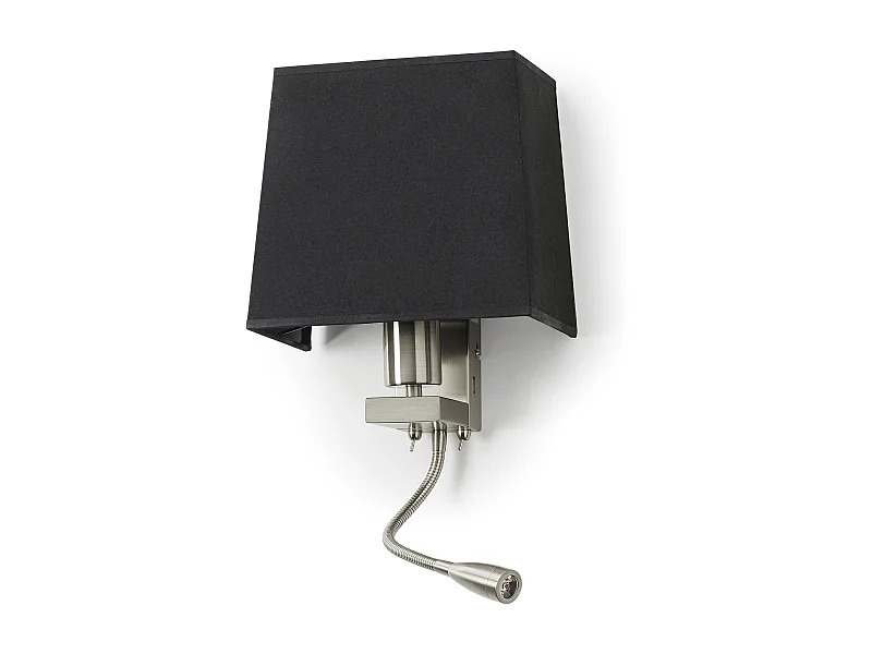 Wandleuchte FIRENZE im klassischen Stil – H 43 cm – E27 60 W + 3 W SMD-LED – 2x Ein/Aus – Stahl und Baumwolle – satiniertes Nickel und Weiß – IP20