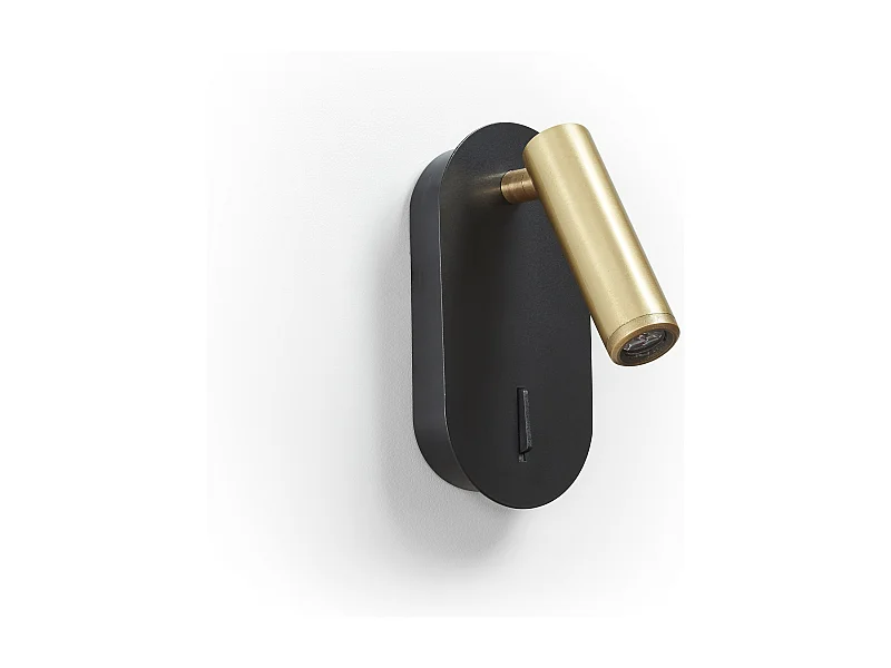 Aplique leitor de estilo moderno Dirk - Altura 18 cm - LED SMD 3W - 3.000K - on/off - 90º e 300º graus - IP20 - aço - preto e dourado