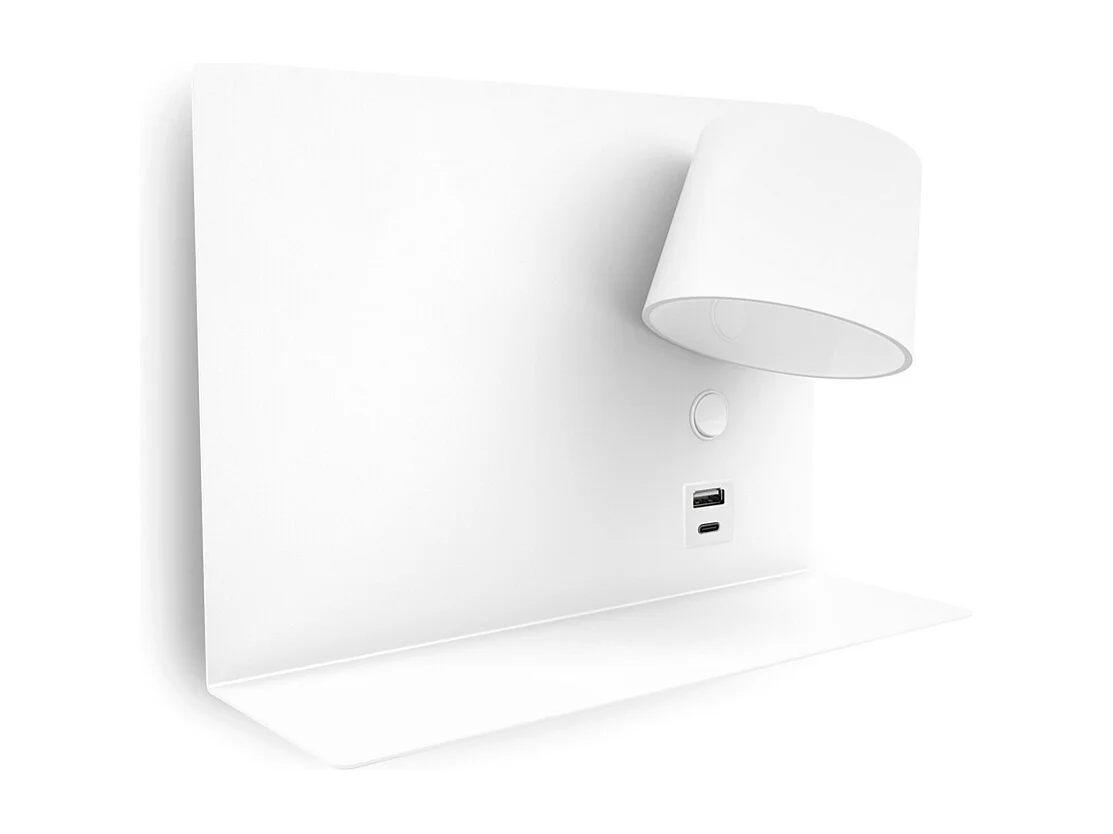 Applique Serene-led gauche 6w-732lm,3k-ip20-350º-on&off et usb-acier,blanc