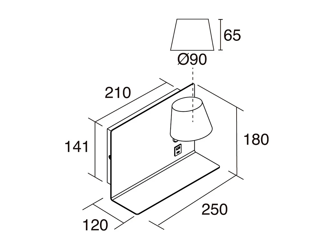 Applique Serene-led gauche 6w-732lm,3k-ip20-350º-on&off et usb-acier,blanc