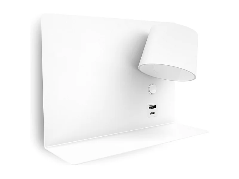 Applique Serene-led gauche 6w-732lm,3k-ip20-350º-on&off et usb-acier,blanc