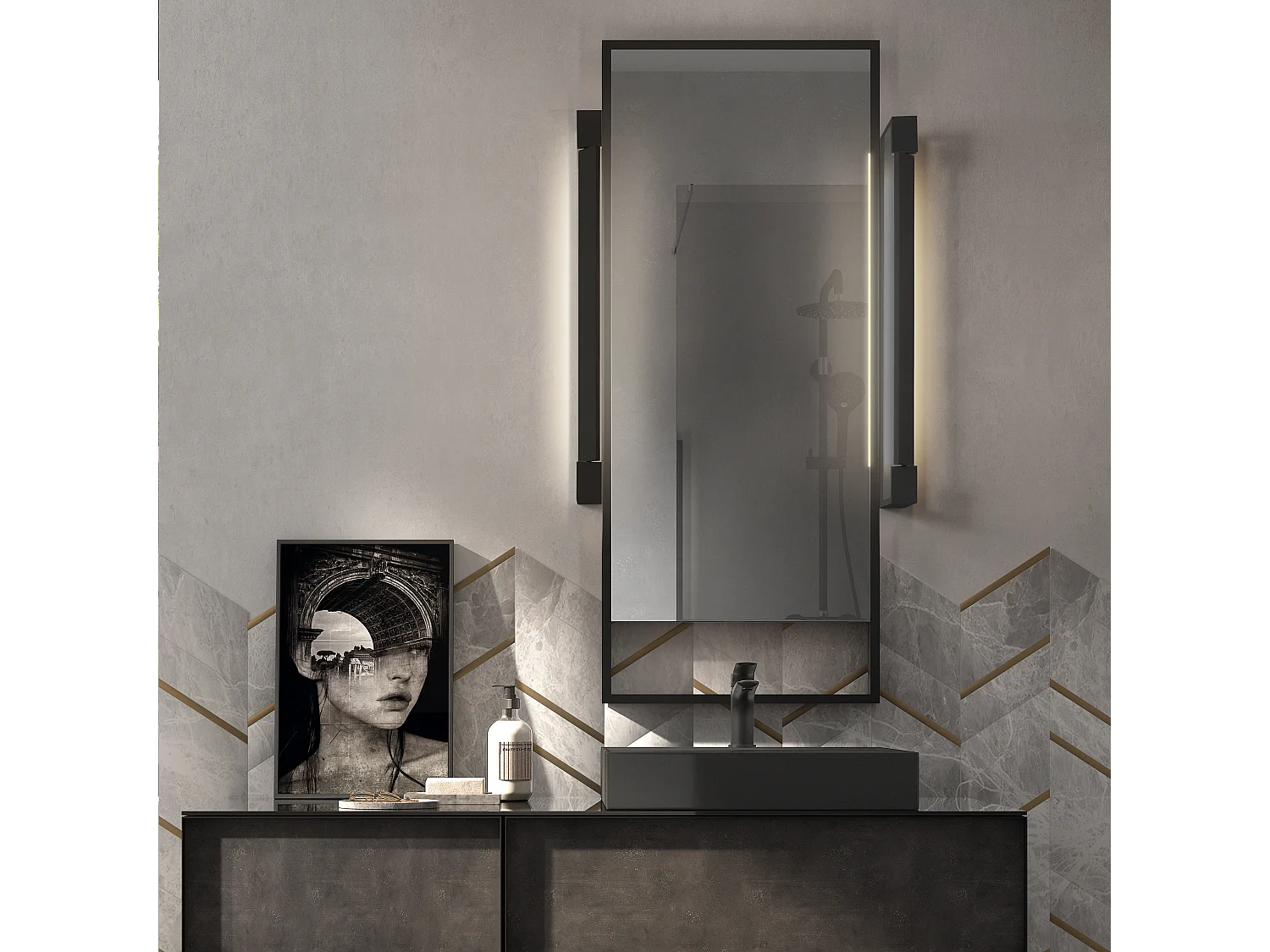 TILT moderne stijl wandlamp - L.60 cm - 18W SMD LED - 2165 lm en 4K 270 graden - aluminium en zwart - IP44