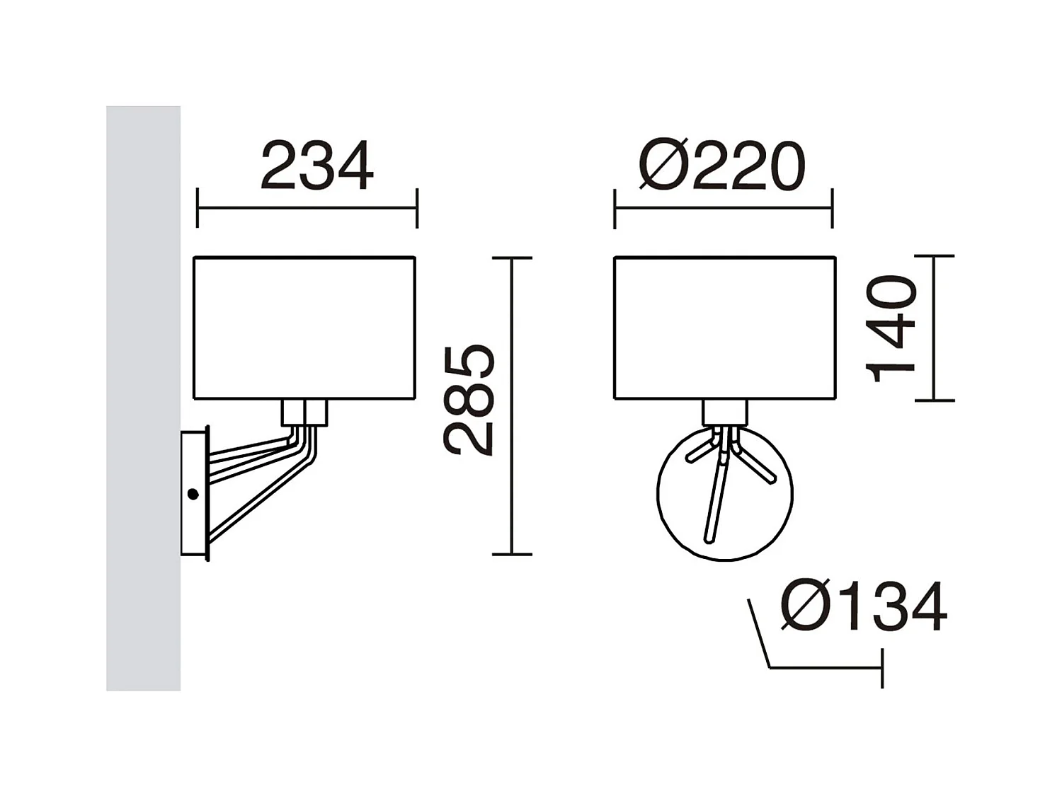 DIAGONAL Wandleuchte im modernen Stil – H 28,5 cm – E27 13 W – synthetischer Lampenschirm ø22 cm – Stahl und Schwarz – IP20 – für den Innenbereich