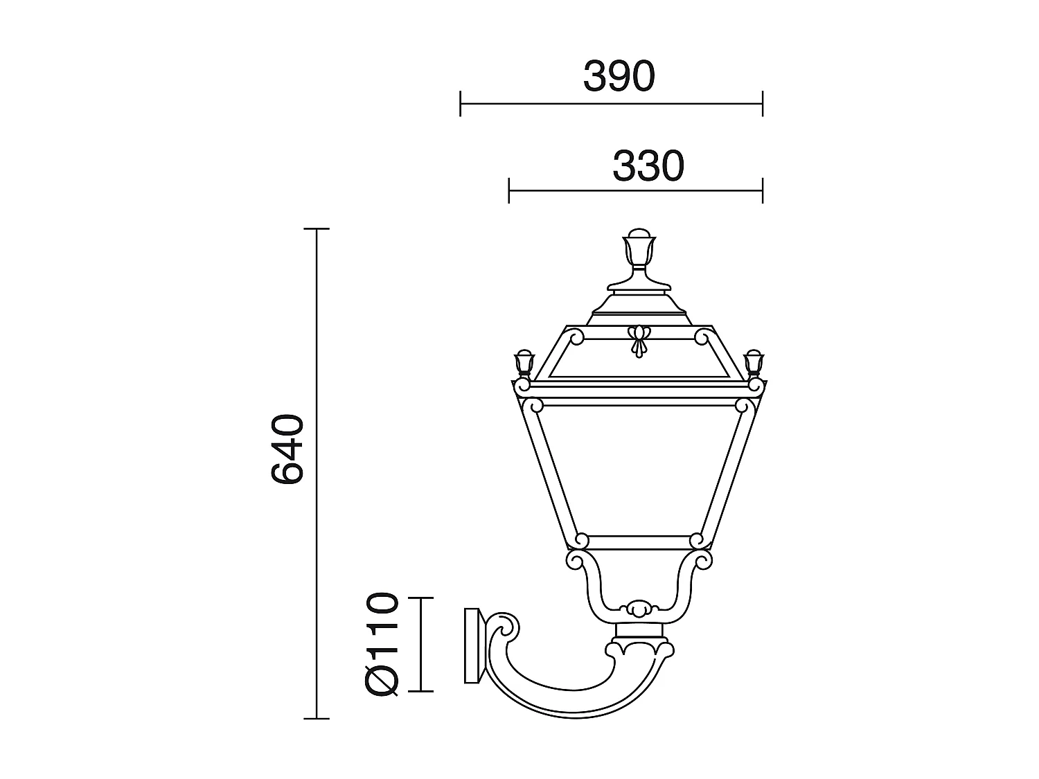 INDURA MEDIUM 4 wandlamp klassieke stijl - H 64 cm x breedte 39 cm - E27 42W - hars - IP55 - zwart