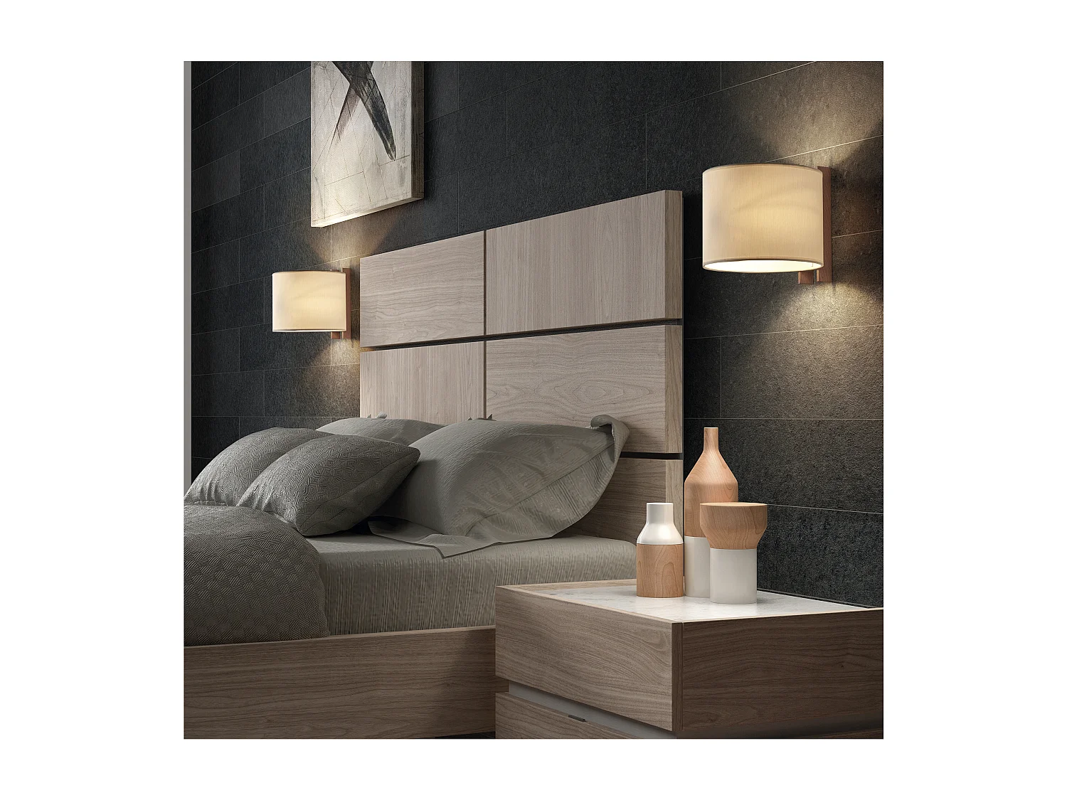 COMPACTE moderne stijl wandlamp in hout - D. 20 cm - E27 40W - ø45 - ip20 - hout en bruin katoen
