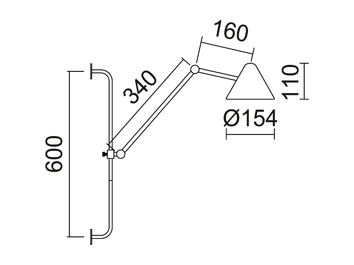 Applique murale moderne Arm-alt.60cm-led cob 5w-728lm,3k-330º,180º,on&off-ip20-acero,ng