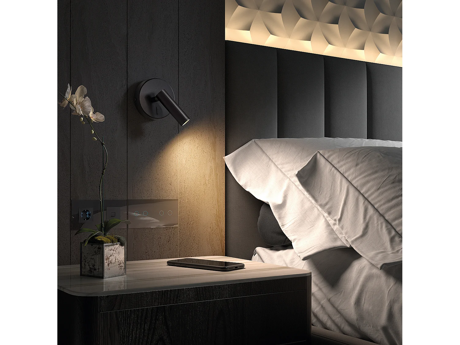 MINIMAL wandlamp moderne en veelzijdige stijl - D. 9,5 cm - 3W SMD LED - 200lm en 3K - aan&uit - 300º en 90º graden - staal - zwart en goud