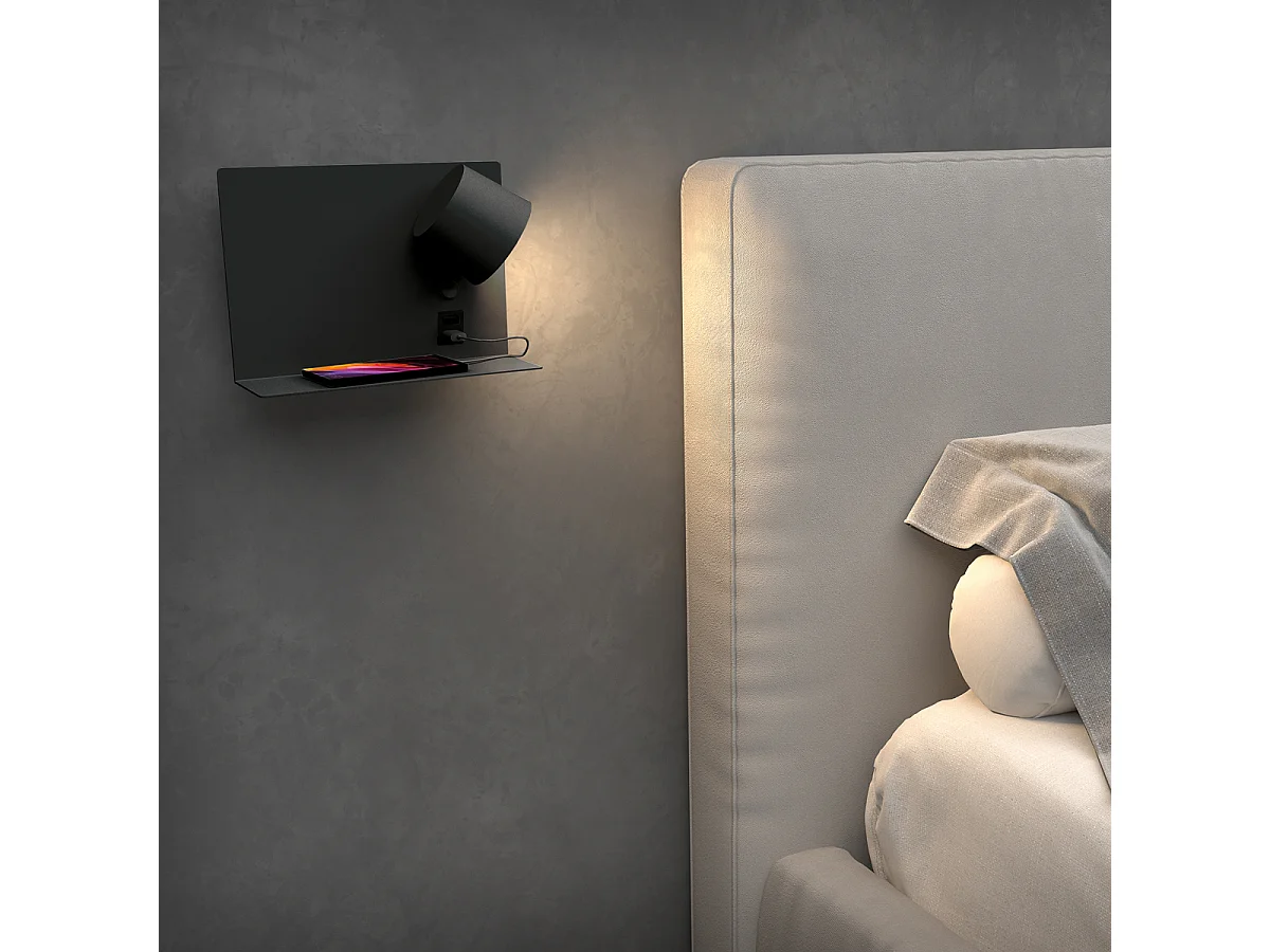 Nowoczesny kinkiet SERENE - LED SMD 6W - 732lm AND 3K - IP20 - 350° - w??cz/wy??cz i USB - LEWY - stal i czarny