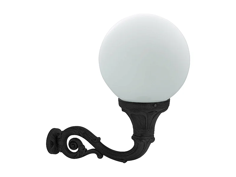 Lampada da parete classica indura a globo-h.64cm x largh.ezza 65cm-e27 70w-resina-opale-ip55-nero