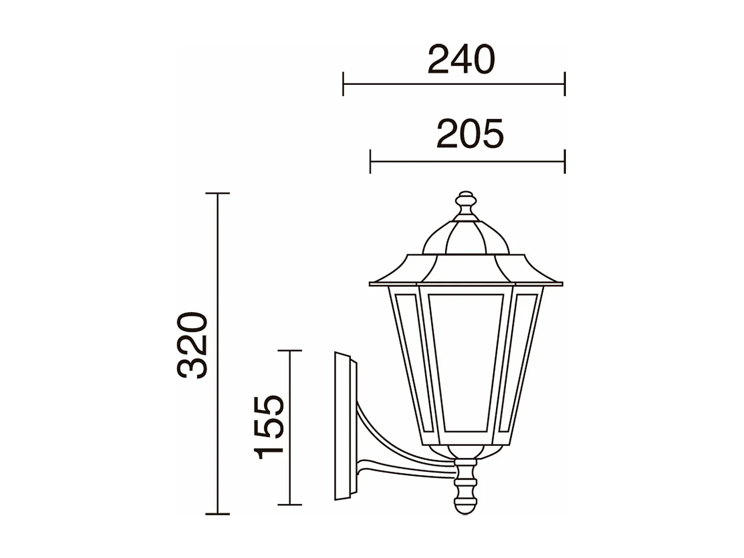 ELITE 6 wandlamp klassieke stijl - H 32 cm x B 24 cm - E27 42W - Mat glas - IP44 - aluminium en zwart