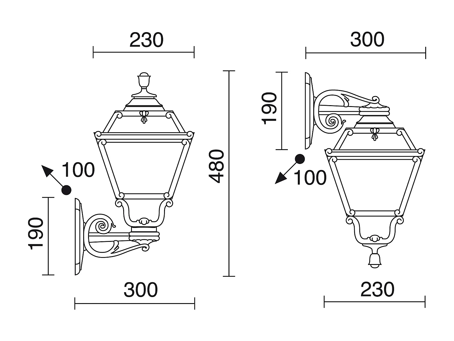 Applique classique Indura mini 4-h 48 cm-e27 42w-resine-IP55-noir