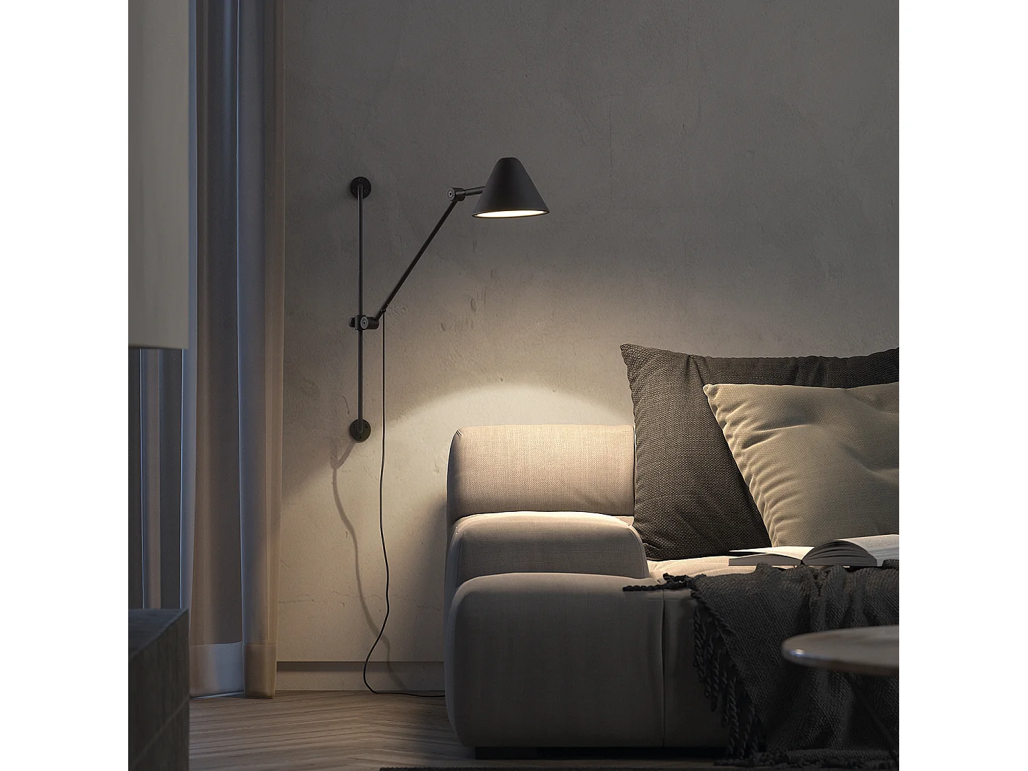 ARM moderne stijl wandlamp - Hoogte 76 cm - 5W COB LED - 728lm en 3000k - 2 meter kabel - 330º en 180º graden, aan&uit - ip20 - staal en zwart