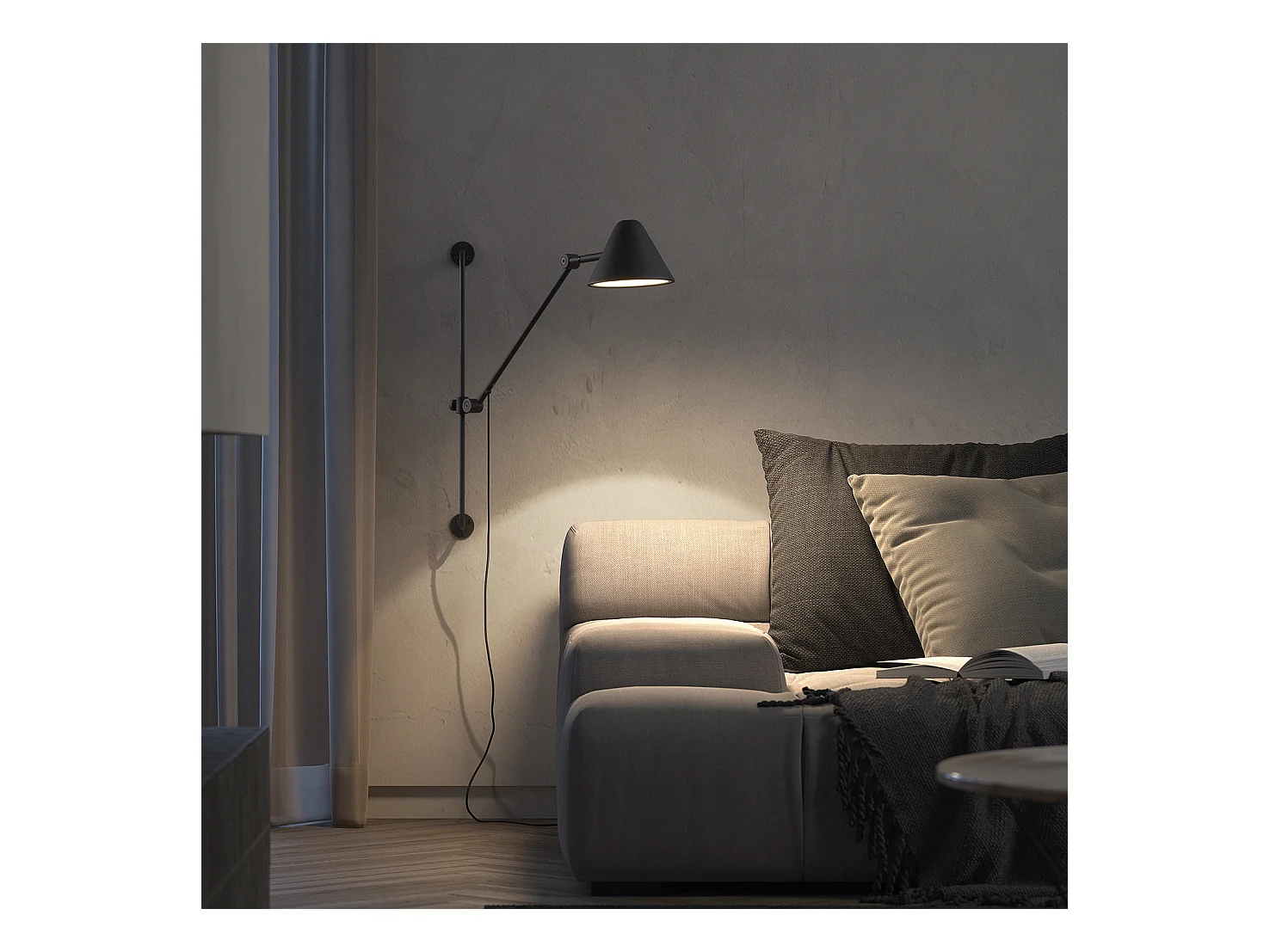 Lampada da parete moderna con braccio-h.76cm-led cob 5w-728lm,3k-330º,180º,on&off-ip20-acero,ng