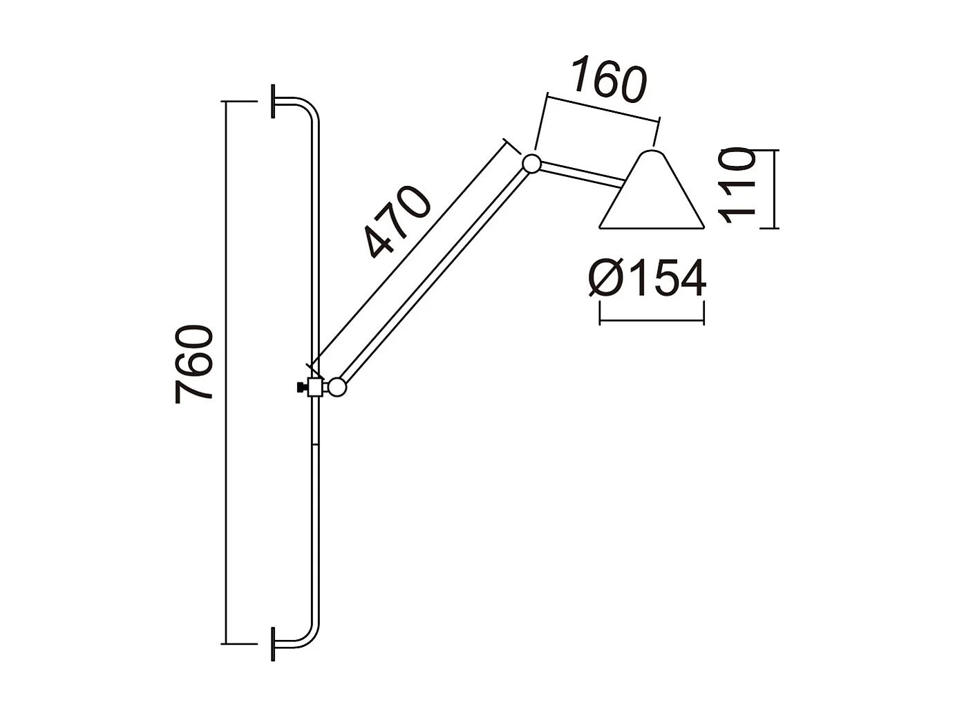 Lampada da parete moderna con braccio-h.76cm-led cob 5w-728lm,3k-330º,180º,on&off-ip20-acero,ng
