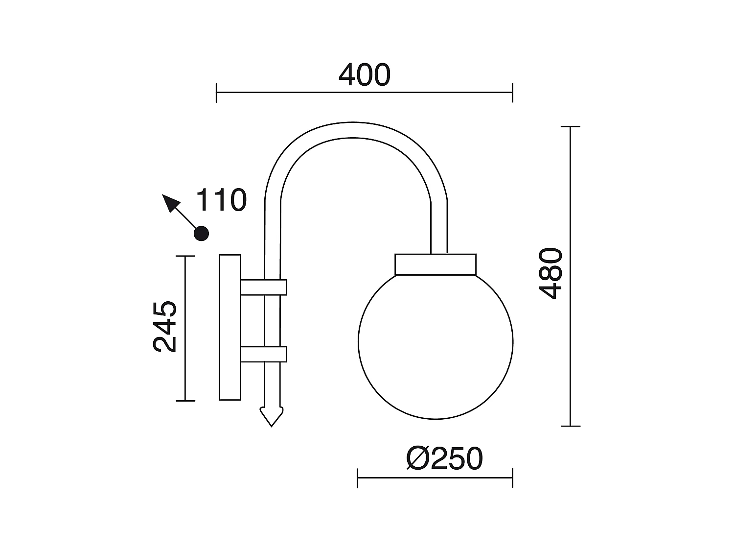 BOOM Wandleuchte im klassischen Stil – H 48 cm x T ø25 cm – Aluminium – E27 42 W – IP44 – Schwarz