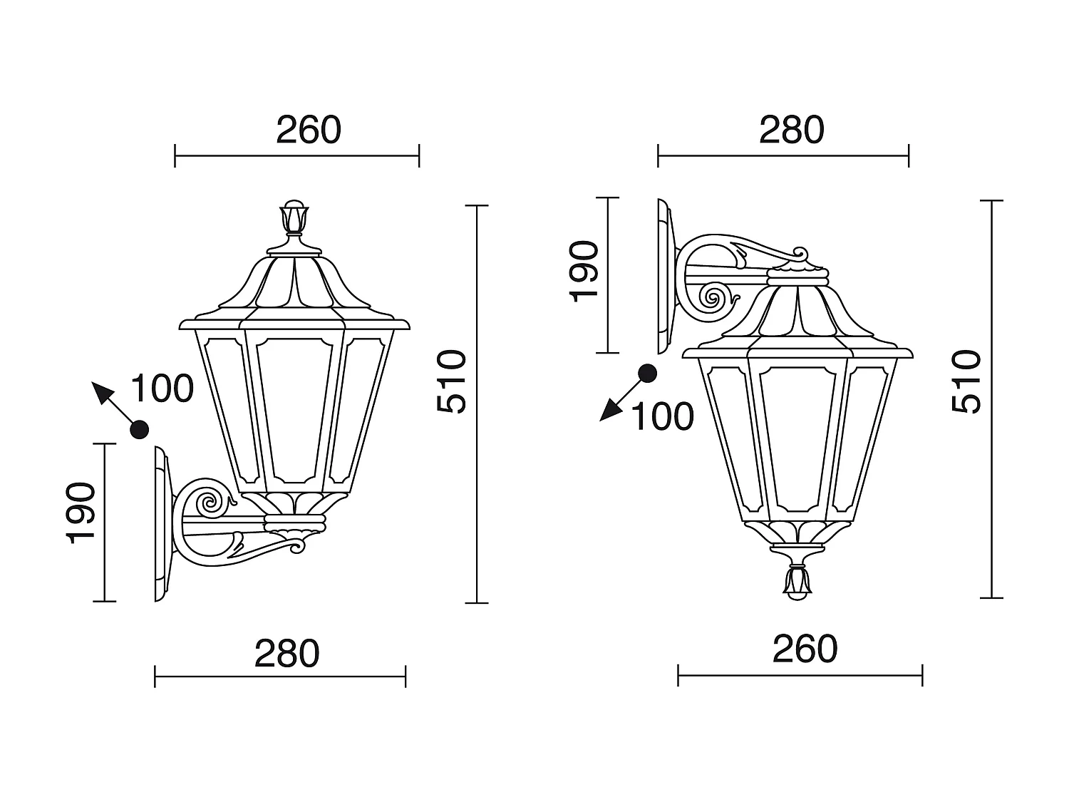 INDURA MEDIUM 6 wandlamp klassieke stijl - H 51 cm x breedte 26 - E27 42W - hars - IP55 - zwart