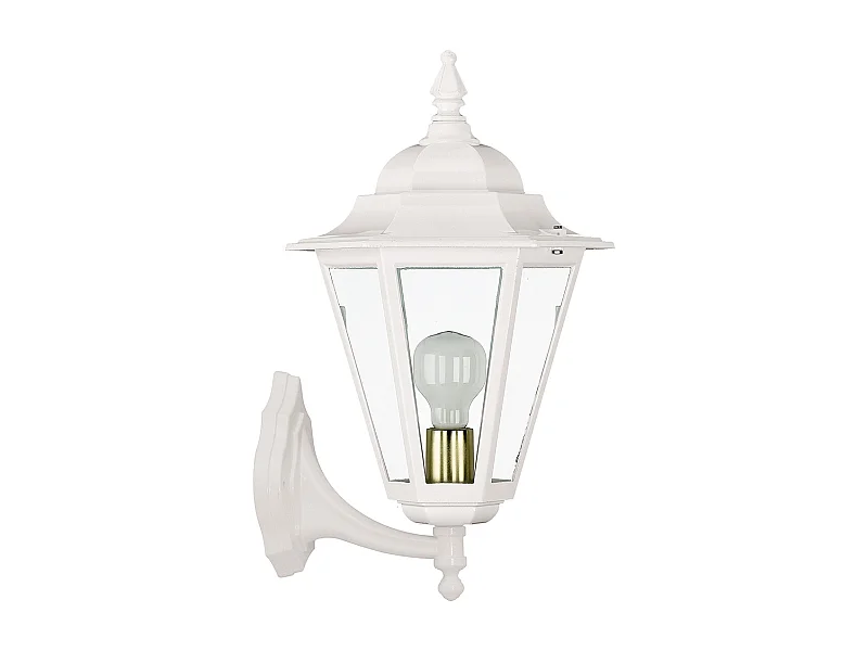 ELITE 6 Wandleuchte im klassischen Stil – H 45 cm x B 31,5 cm – E27 42 W – transparentes Glas – IP44 – Aluminium und Weiß