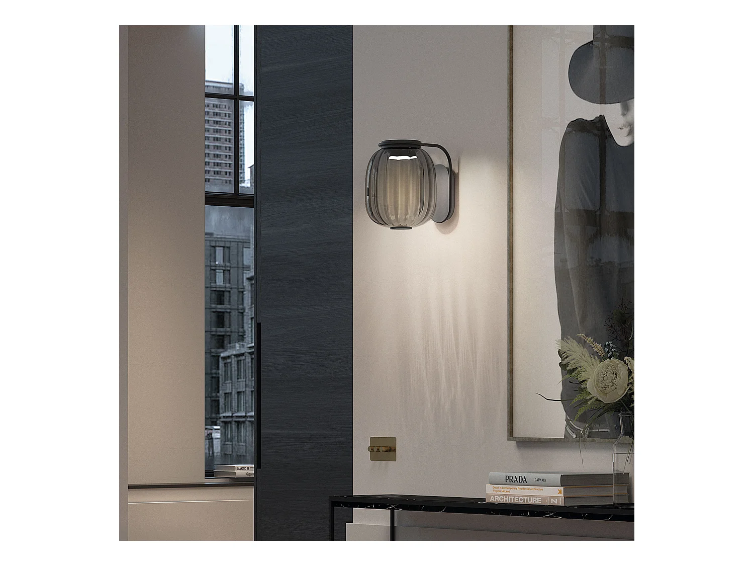 KRISTA Wandleuchte im klassischen Stil – LED SMD AC 10 W – 830 lm und 2700 K – Glasschirm ø18,3 cm – Stahl und Grau