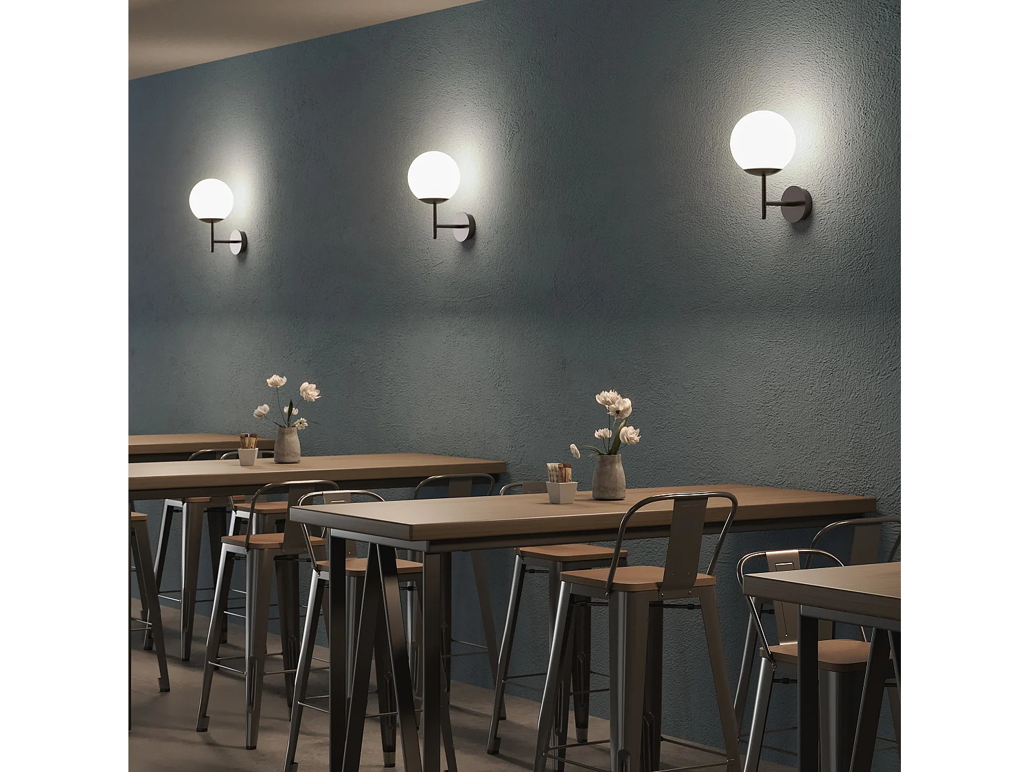 Aplique OXY estilo clássico e intemporal - D. 20 cm x A. 32 cm - esfera opala ø20 - interior -E27 40W - IP40 - aço e preto