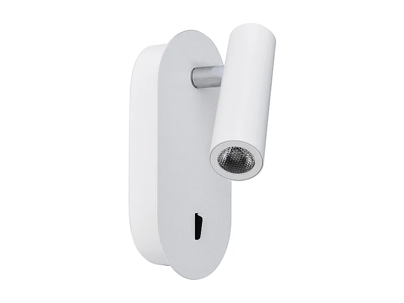 Lampada da parete moderna con lettore Dirk-h.18cm-3w led-3k-on&off-90º e 300º-ip20-acciaio, bianco